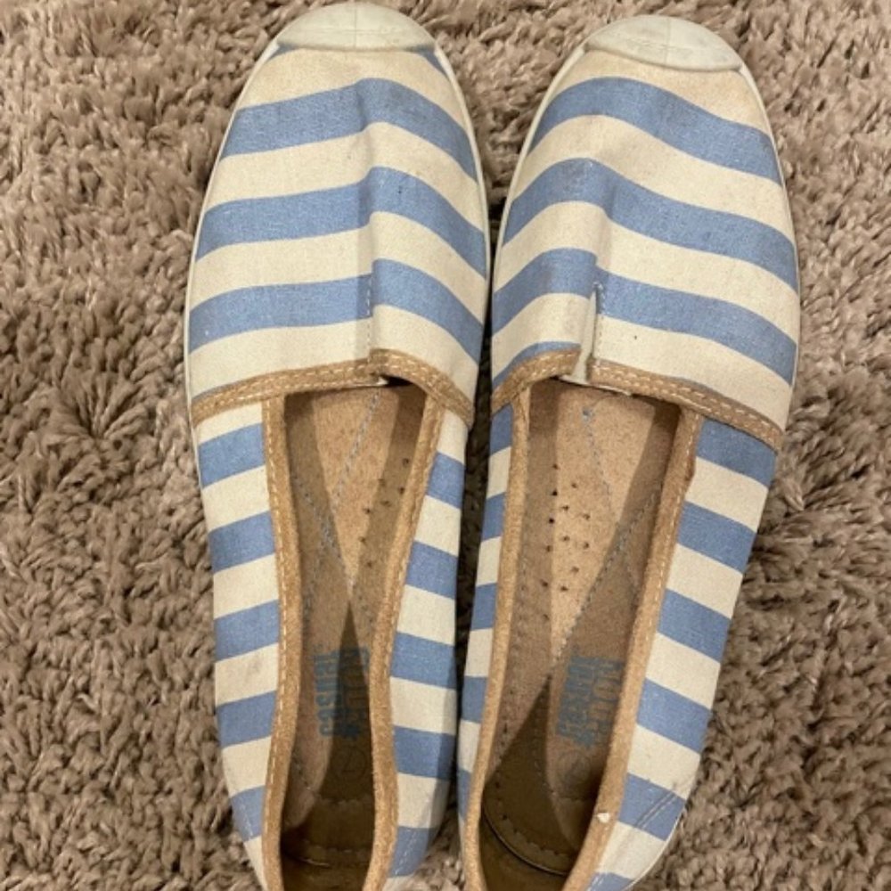 Blue and white espadrilles, size 7